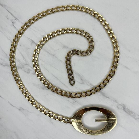 Guess Curb Chain Link Belt One Size (OS) Gold Tone G Logo Designer Y2K ✨ main image 10